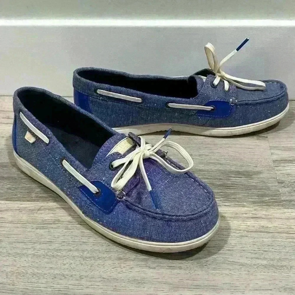 Sperry Lightweight Canvas Fabric Boat Shoes Slip On Loafers Blue White Size 9 - Picture 3 of 9